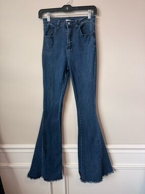 Altar'd State Dark Flare bell Jeans with Frayed Hem size small